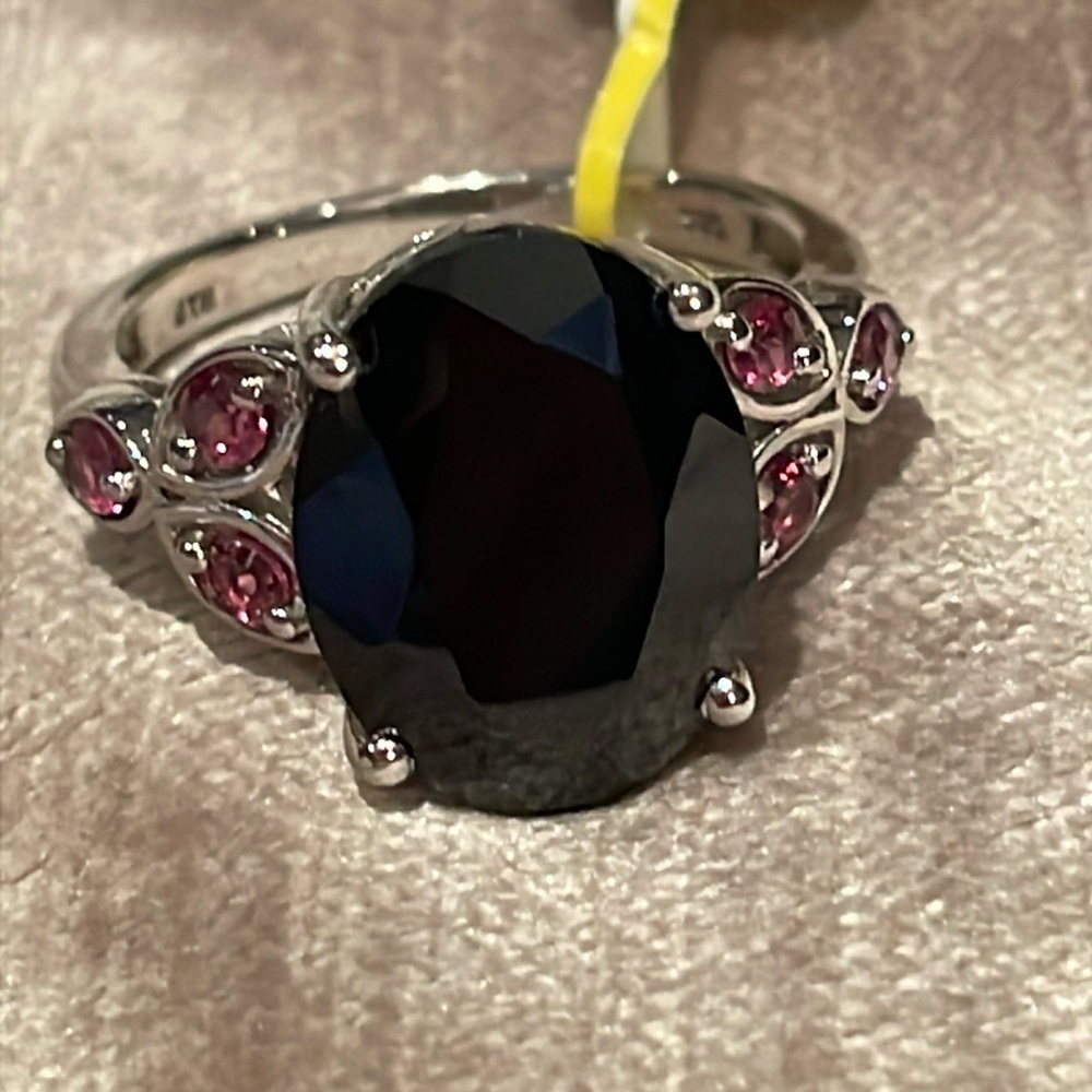 Black Spinel & Orissa Garnet Ring Size 10 Sterling Silver 925 NWTS